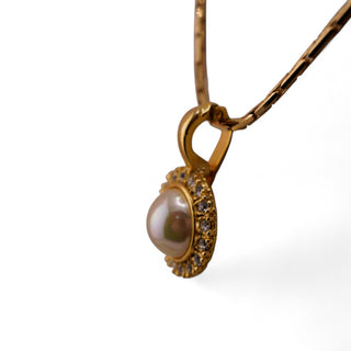 Vintage Roman Faux Pearl Halo Pendant on Monet Chain (20”)