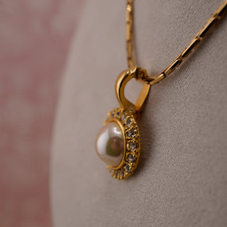 Vintage Roman Faux Pearl Halo Pendant on Monet Chain (20”)