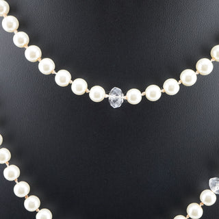 Vintage Single Strand Opera Length Faux Pearl and Crystal Necklace (62")
