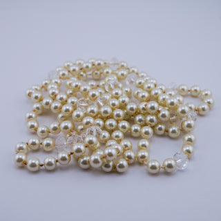 Vintage Single Strand Opera Length Faux Pearl and Crystal Necklace (62")