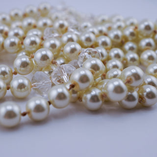 Vintage Single Strand Opera Length Faux Pearl and Crystal Necklace (62")