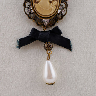 Vintage Cameo Bow & Pearl Brooch
