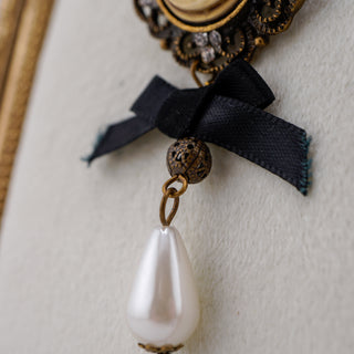 Vintage Cameo Bow & Pearl Brooch