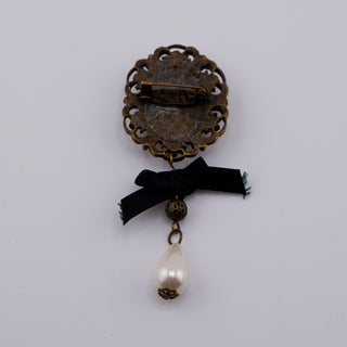 Vintage Cameo Bow & Pearl Brooch