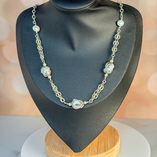 Sterling Silver Nest-Link Necklace with Baroque Pearls - 24"