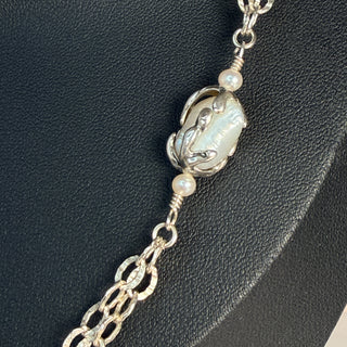 Sterling Silver Nest-Link Necklace with Baroque Pearls - 24"