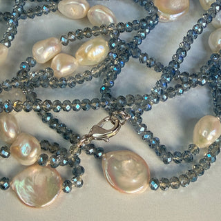 Triple-Strand Faceted Crystal and Coin Pearl Statement Necklace - 40"