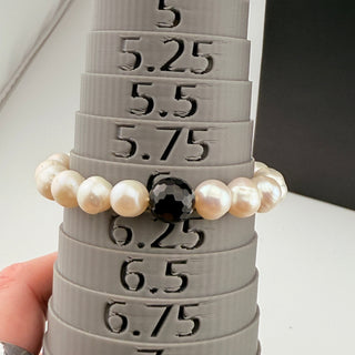 Pearl Faceted Black Glass Beads Stretch Bracelet  – Size 6”