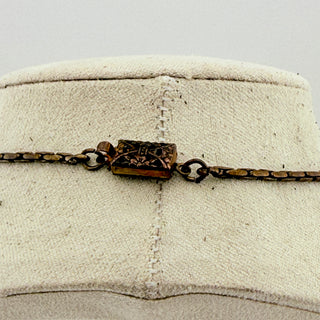 Antique Brass Festoon Necklace with Faux Pearls and Green Stones