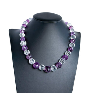 Faceted Amethyst and Quartz Crystal Necklace with Sterling Clasp 18 Inch