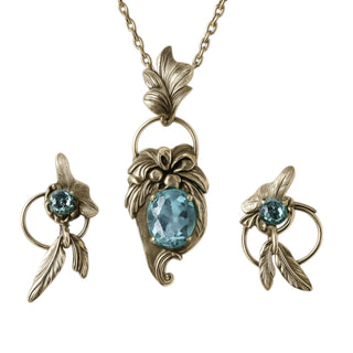 Native American Blue Topaz Necklace and Earring Set in Sterling Silver