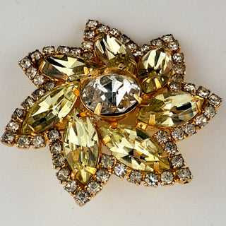 Vintage Weiss Starburst Rhinestone Brooch & Earring Set – Pale Yellow & Crystal
