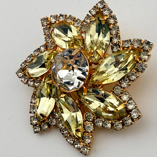 Vintage Weiss Starburst Rhinestone Brooch & Earring Set – Pale Yellow & Crystal