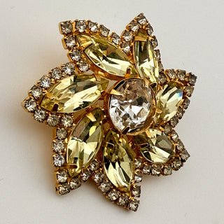 Vintage Weiss Starburst Rhinestone Brooch & Earring Set – Pale Yellow & Crystal