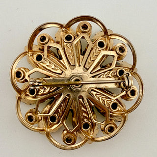 Mid-Century Layered Sunburst Brooch with Champagne and AB Stones