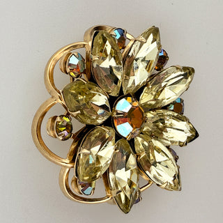 Mid-Century Layered Sunburst Brooch with Champagne and AB Stones