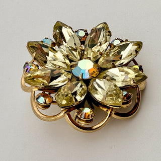 Mid-Century Layered Sunburst Brooch with Champagne and AB Stones
