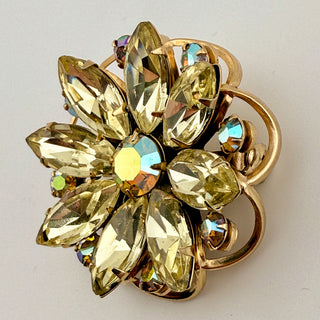 Mid-Century Layered Sunburst Brooch with Champagne and AB Stones