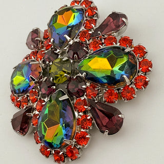 Attributed Juliana Rainbow Watermelon Rhinestone Brooch in Red, Green & Purple