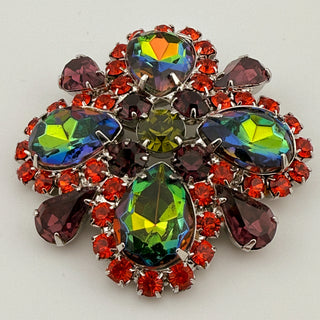 Attributed Juliana Rainbow Watermelon Rhinestone Brooch in Red, Green & Purple