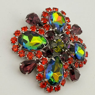Attributed Juliana Rainbow Watermelon Rhinestone Brooch in Red, Green & Purple