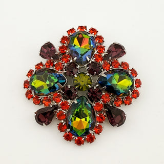 Attributed Juliana Rainbow Watermelon Rhinestone Brooch in Red, Green & Purple