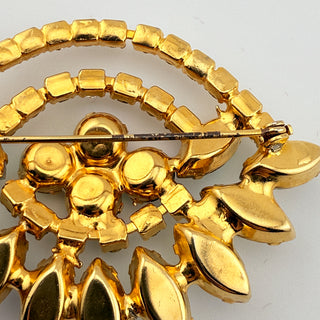 Vintage Layered Jonquil Rhinestone Daisy Brooch