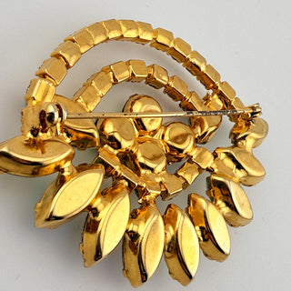 Vintage Layered Jonquil Rhinestone Daisy Brooch