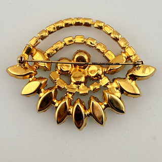 Vintage Layered Jonquil Rhinestone Daisy Brooch