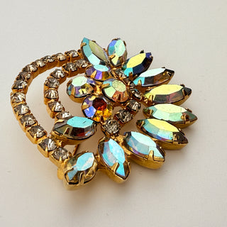 Vintage Layered Jonquil Rhinestone Daisy Brooch