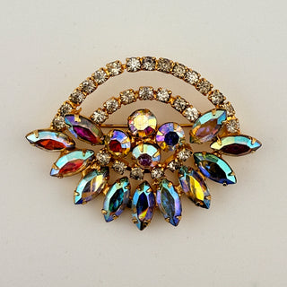 Vintage Layered Jonquil Rhinestone Daisy Brooch