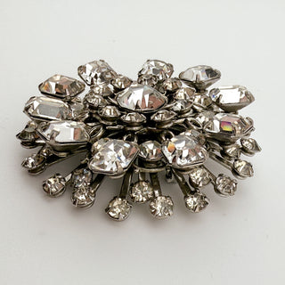 Mid-Century Clear Rhinestone Brooch with Emerald-Cut Accents