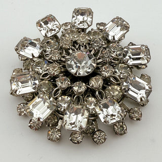 Mid-Century Clear Rhinestone Brooch with Emerald-Cut Accents