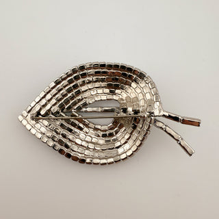 Bold AB Pave Leaf Brooch with Baguette Veins