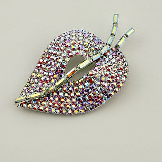 Bold AB Pave Leaf Brooch with Baguette Veins