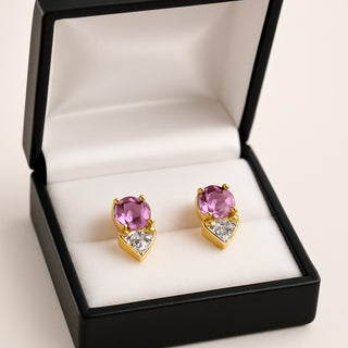 Oval Amethyst Clip On Earrings in 14K Gold Plated Setting New in Box
