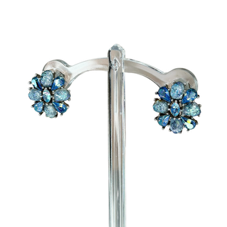 Rare Signed Trifari Blue Aurora Floral Earrings