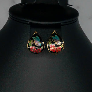 Cloisonné Butterfly Earrings Vintage Hand-Painted Enamel Pierced Jewelry