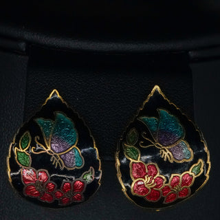 Cloisonné Butterfly Earrings Vintage Hand-Painted Enamel Pierced Jewelry