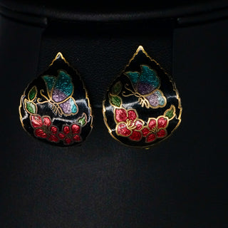 Cloisonné Butterfly Earrings Vintage Hand-Painted Enamel Pierced Jewelry