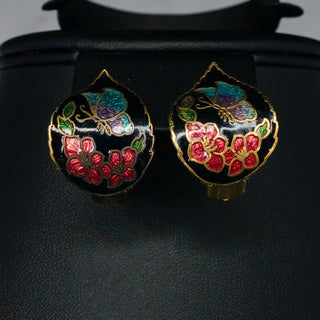 Cloisonné Butterfly Earrings Vintage Hand-Painted Enamel Pierced Jewelry
