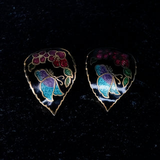 Cloisonné Butterfly Earrings Vintage Hand-Painted Enamel Pierced Jewelry