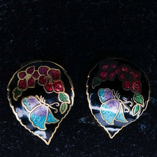 Cloisonné Butterfly Earrings Vintage Hand-Painted Enamel Pierced Jewelry