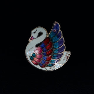Vintage Cloisonné Swan Brooch Hand-Painted Enamel Pin