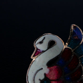 Vintage Cloisonné Swan Brooch Hand-Painted Enamel Pin