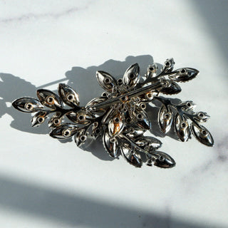 Vintage Dark Sapphire Blue Aurora Borealis Rhinestone Silvertone Brooch Pin by Reserved Grace