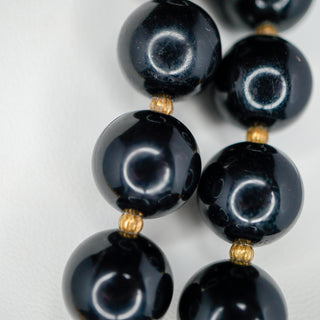 Large Ornate Goldtone Dragon Necklace with Black Beads and Statement Design