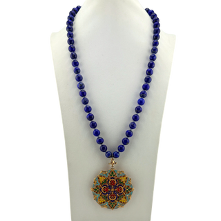 Lapis Lazuli Necklace with Enamel Pendant
