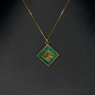 Jade Happiness Pendant Necklace Vintage Symbolic Jewelry 16 Inch Vermeil Chain