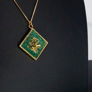 Jade Happiness Pendant Necklace Vintage Symbolic Jewelry 16 Inch Vermeil Chain
